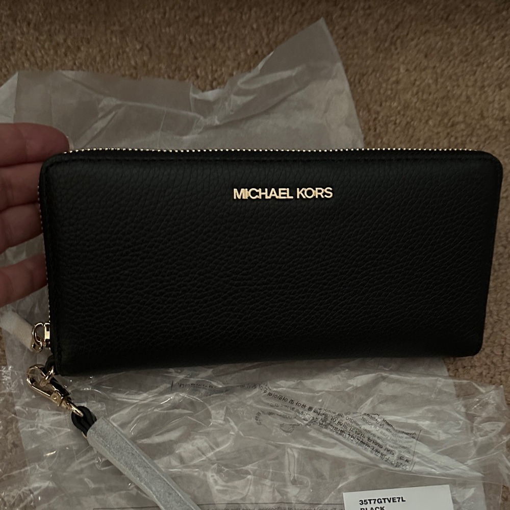 Michael Kors Black Leather Wallet with Gold Logo
